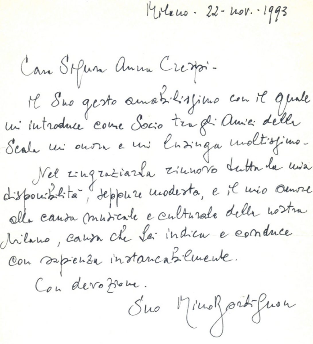 Lettera autografa Bordignon, accetta di diventare socio