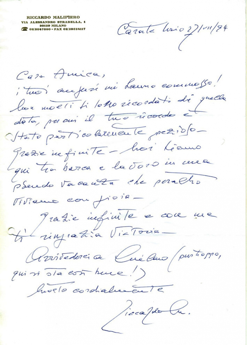 F25L295 – lettera autografa Riccardo Malipiero