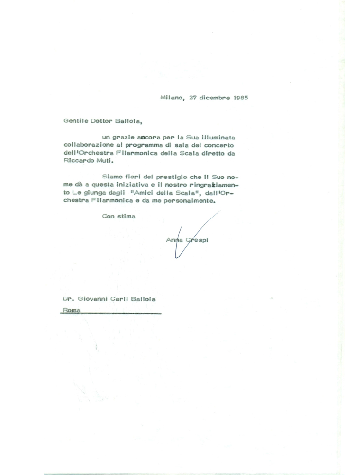 Ringraziamento Ballola e Barilla