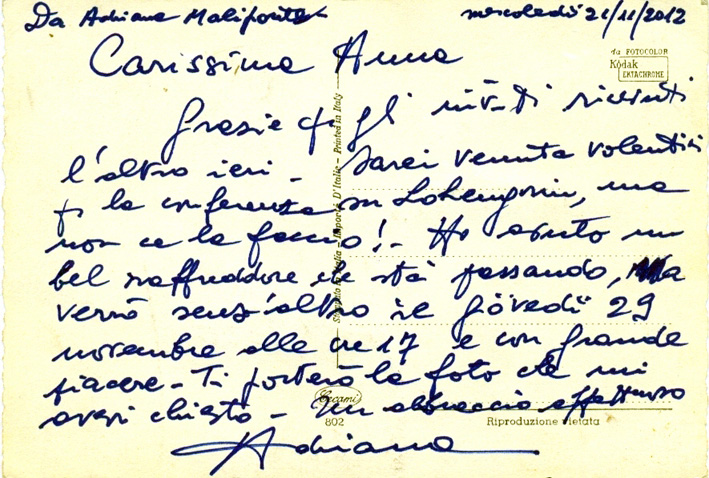 Carteggio con Adriana Maliponte e biglietti autografi